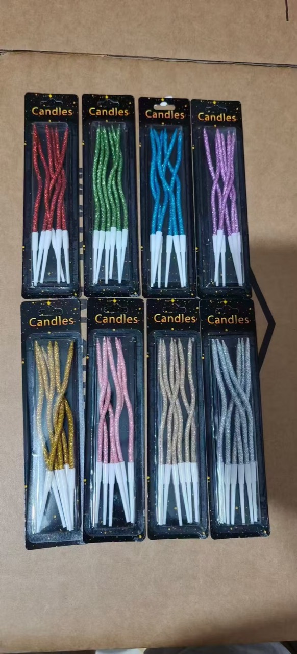 Glitter wavy birthday candles in assorted colors
