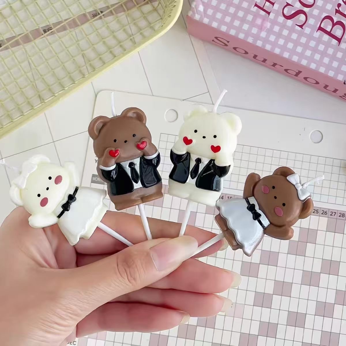 Teddy bear couple birthday candles