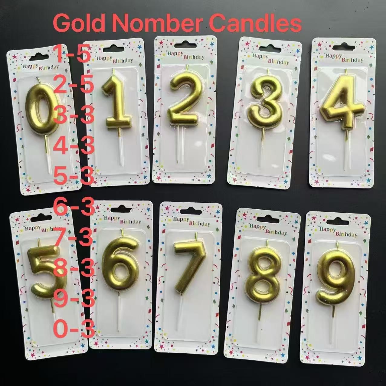 Metallic gold number candle collection