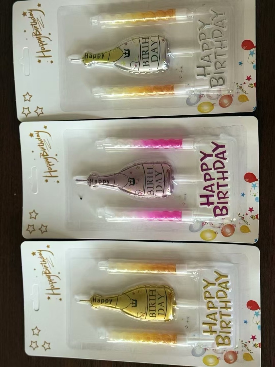 Champagne bottle birthday candle set