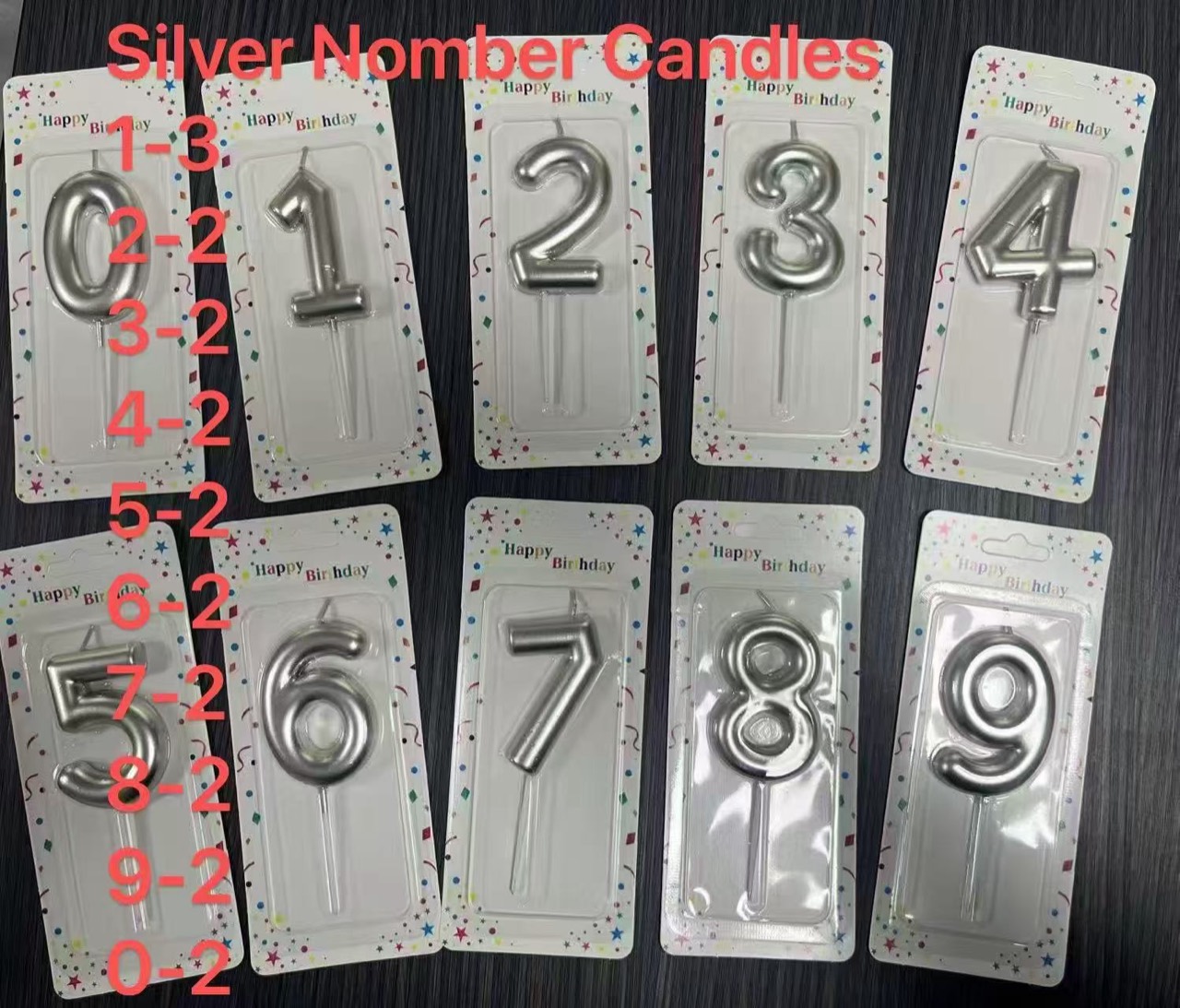 Metallic silver number candle collection