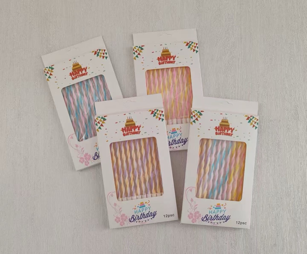 Twelve-piece pastel spiral birthday candles