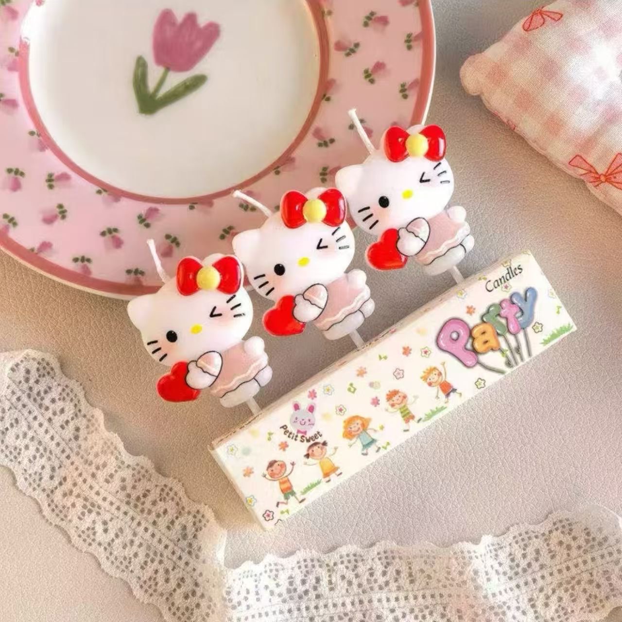 Pink kitty character birthday candles