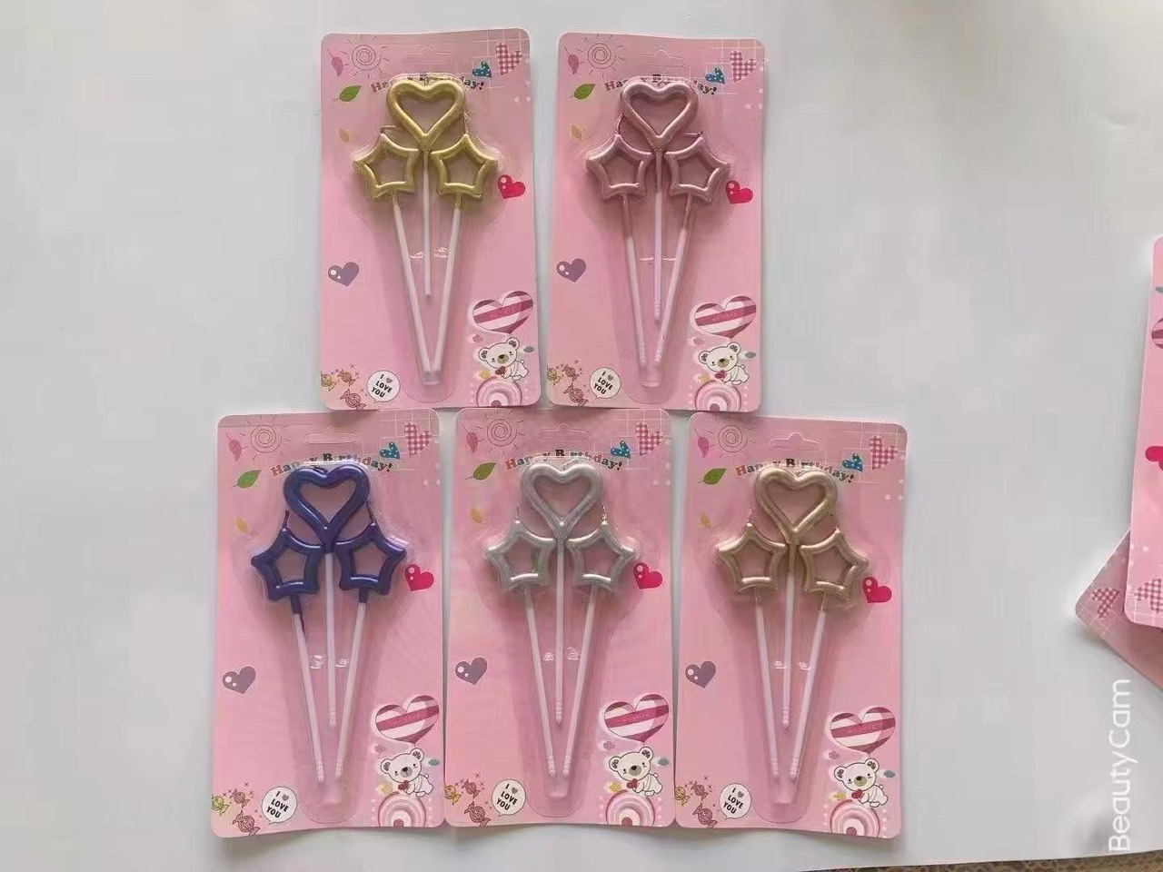 Heart and star birthday candle picks