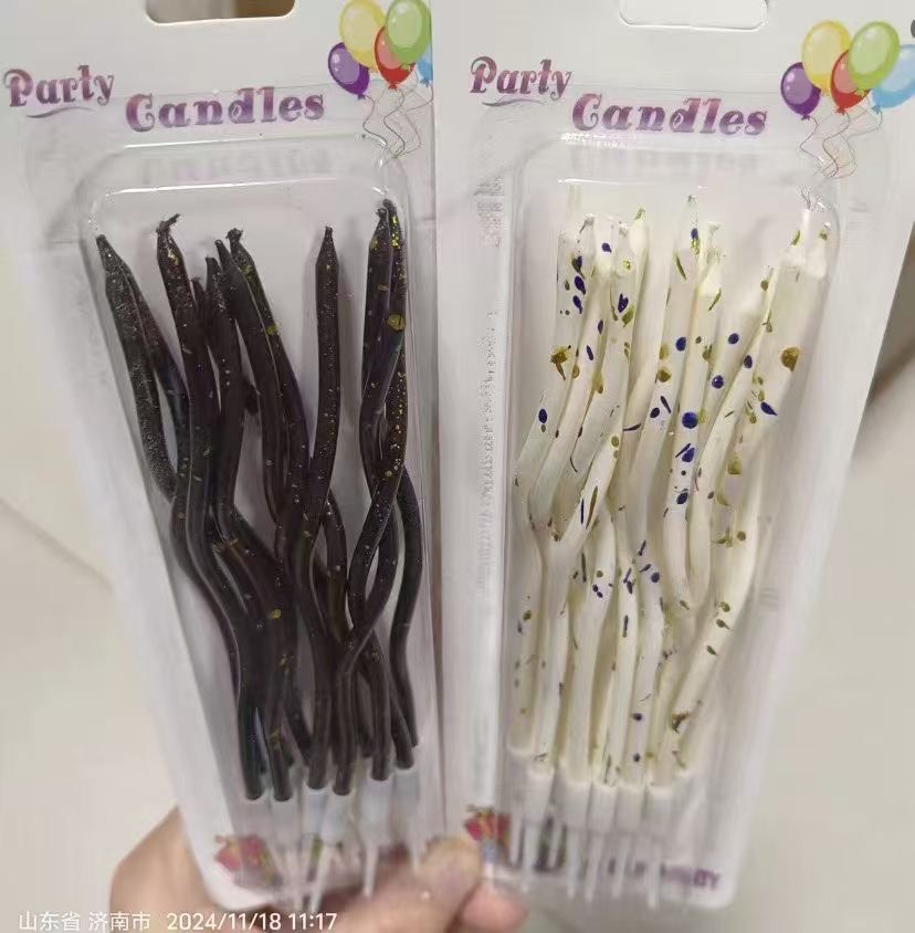 Black and white foil speckled wavy birthday candles