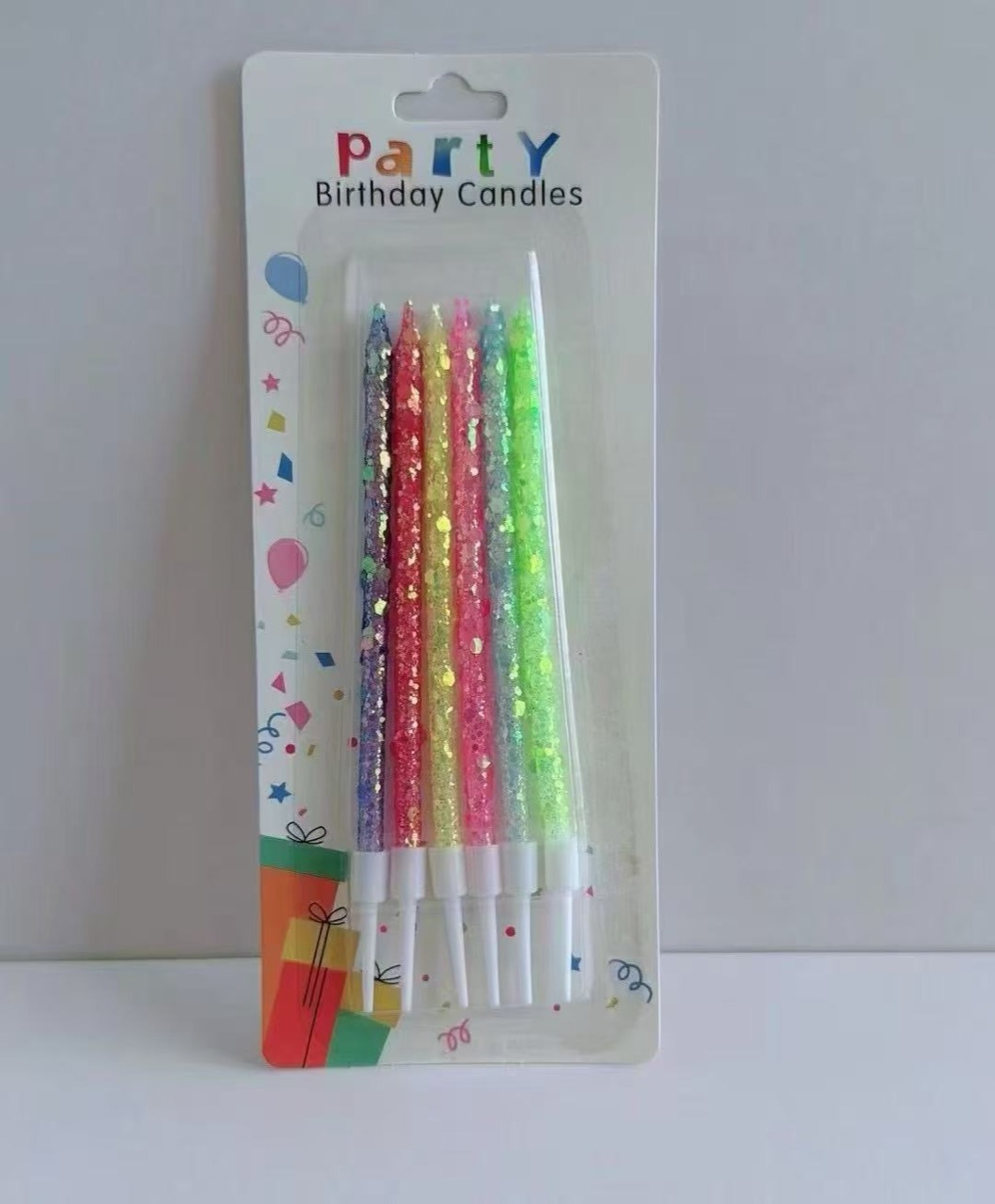 Six-piece glitter straight birthday candles