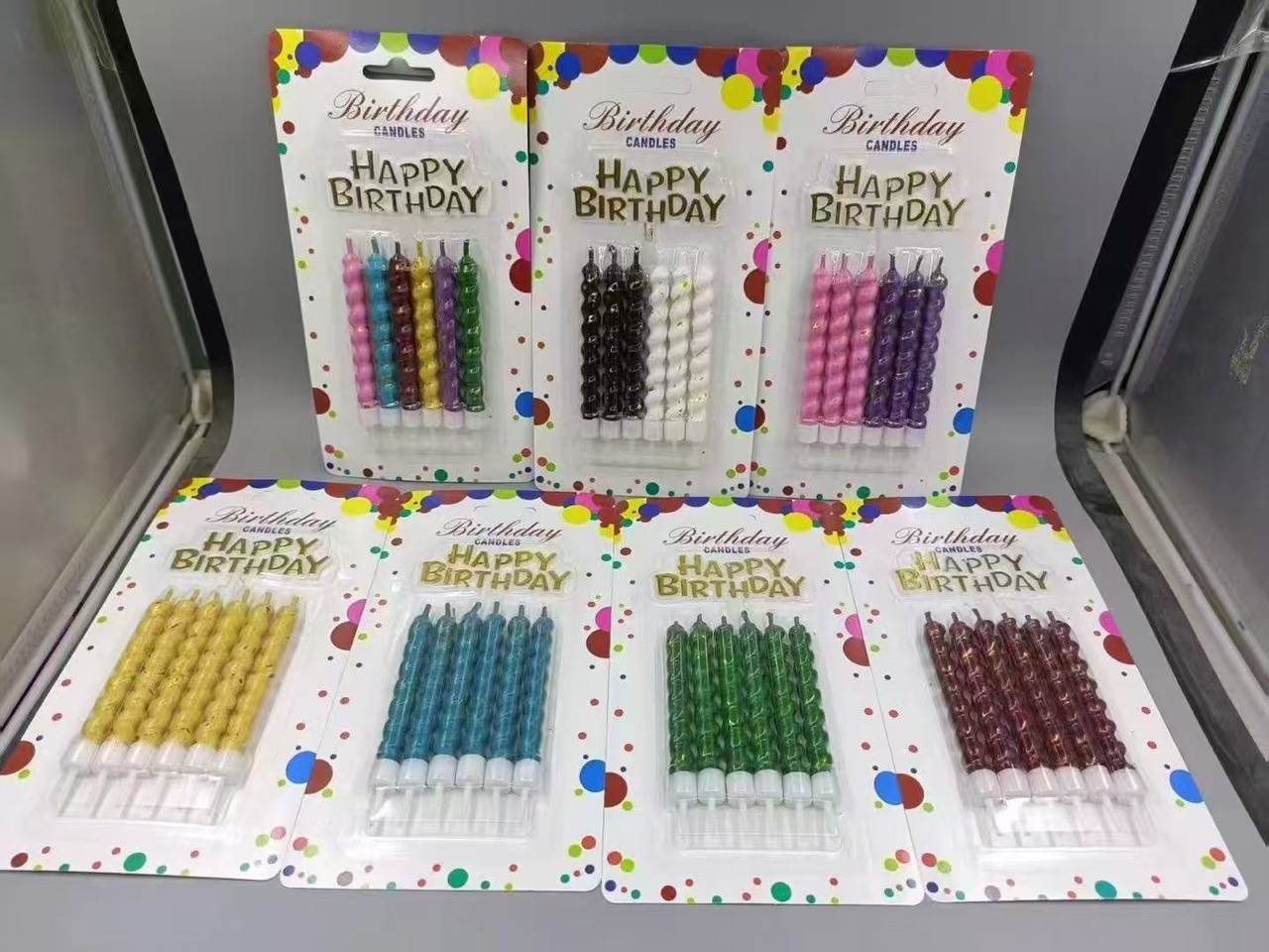 Short spiral birthday candles with letter picks