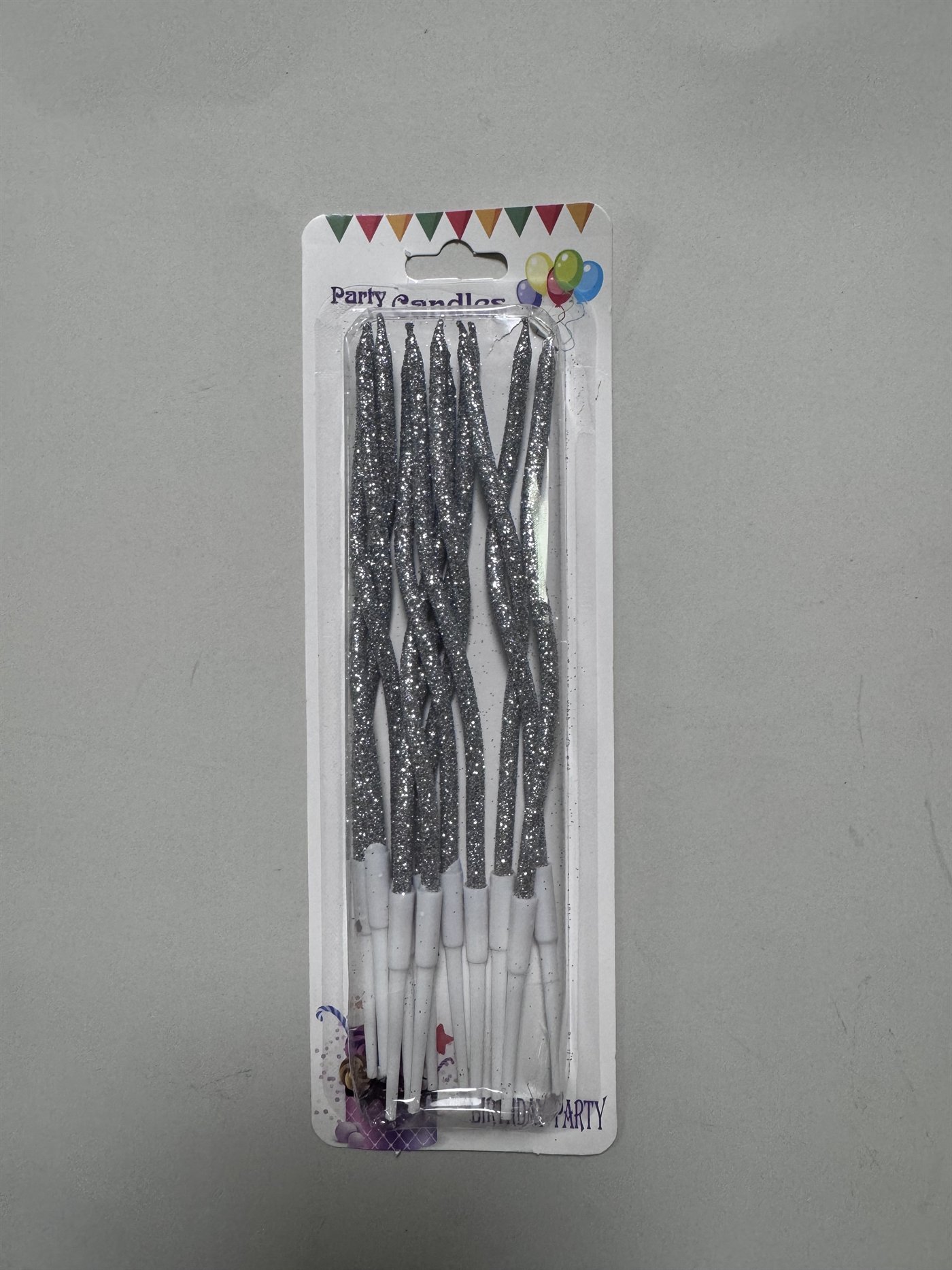 Silver metallic wavy birthday candles